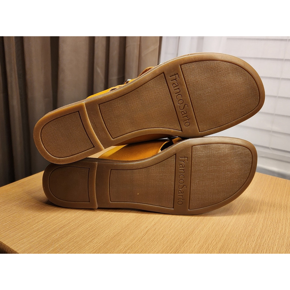 Franco Sarto Women's Honey Yellow Brown LEATHER Belted Sandals SZ 9.5 M - Picture 11 of 11